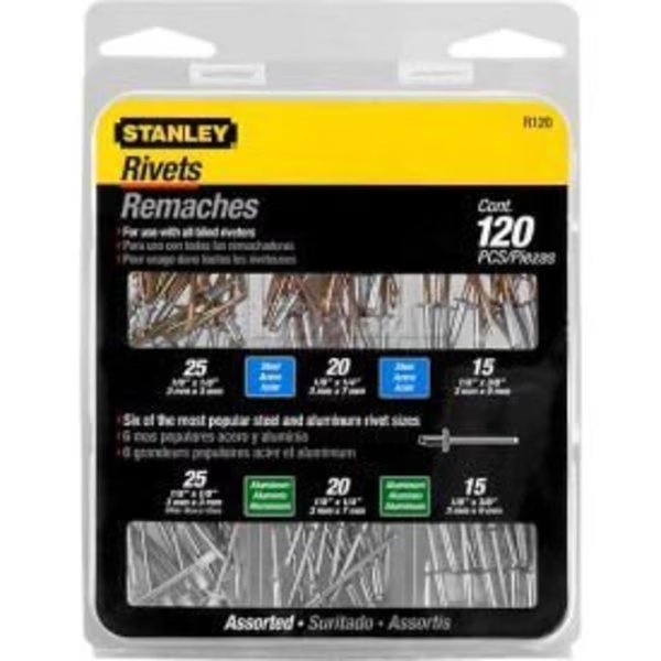Stanley R120 Rivet Pack Assortment, 120 Pack, Stanley, Mfr#: R120